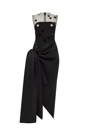 Polka-Dot Discs And Draped Skirt Midi Dress DAVID KOMA | AW25DK17DABLACK